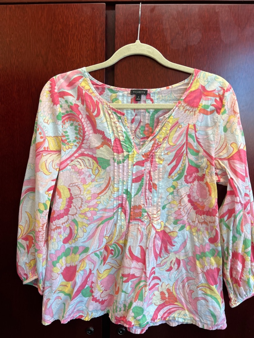 Talbots Multicolor Floral Pintuck Peasant Top